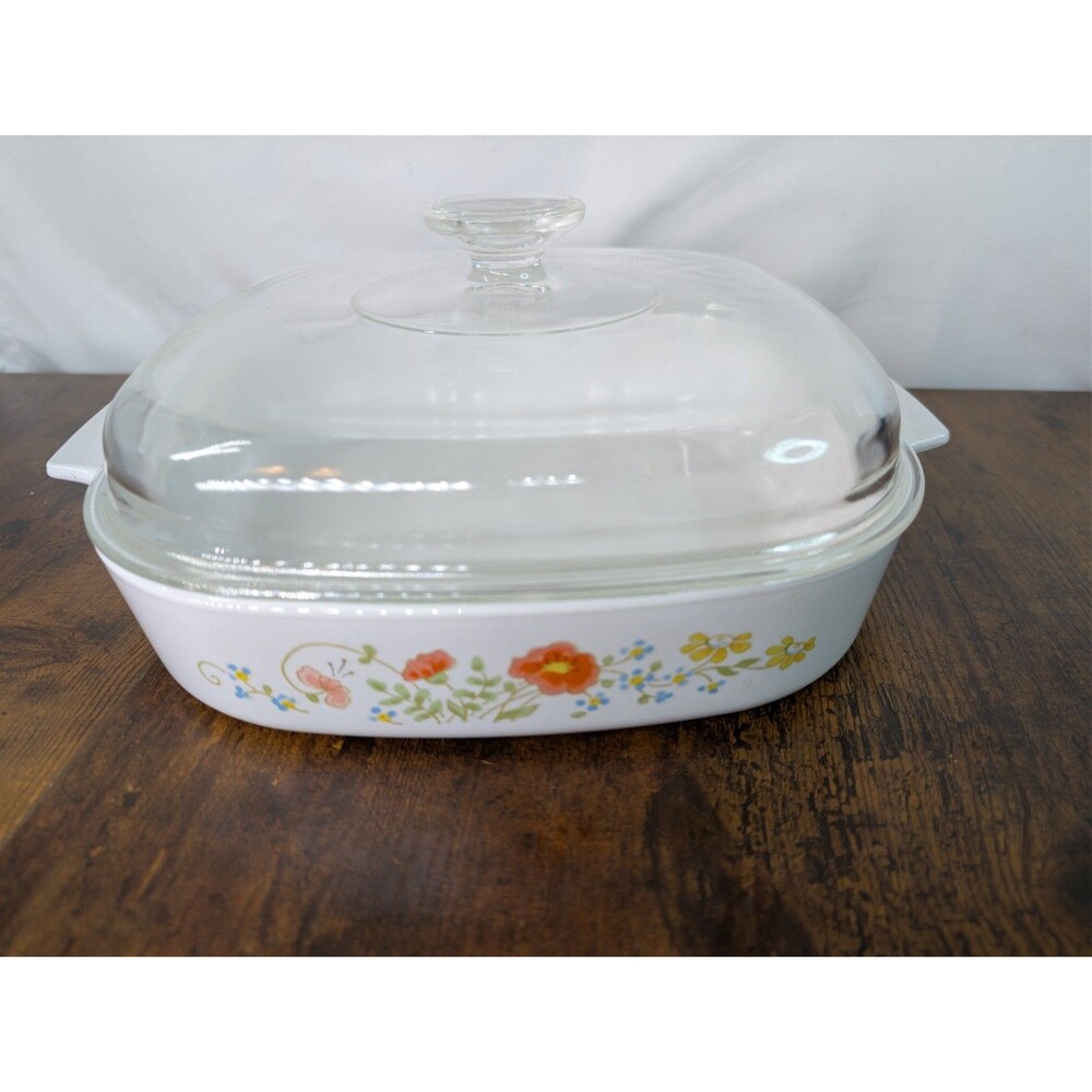 Vintage Corning Ware Wildflower 10x10x2 Casserole A-10-B with Pyrex Lid A-12-C